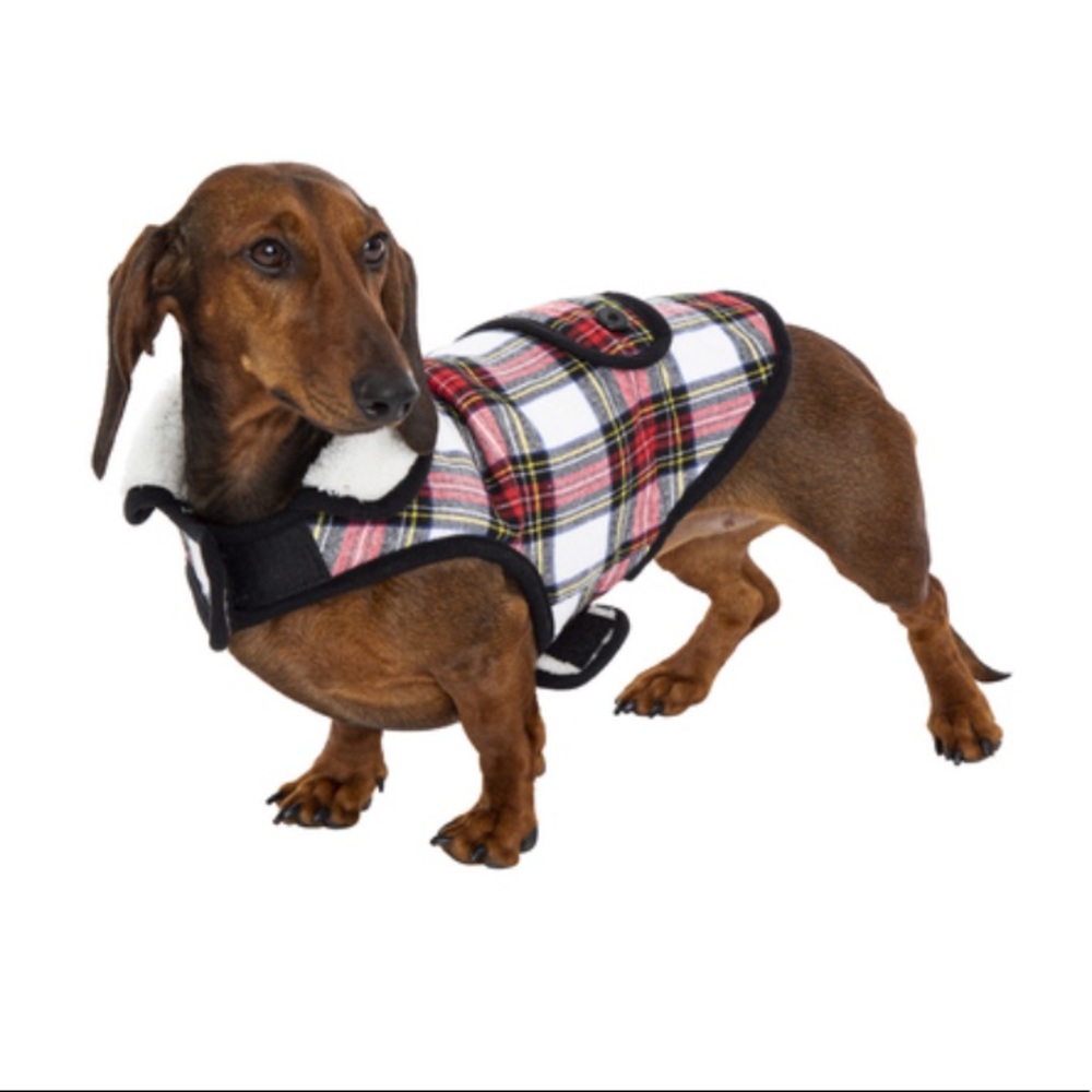NEW Plaid Adjustable Dog Jacket Size Medium NWT Red White
